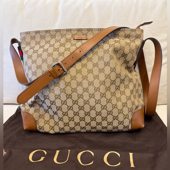 Gucci Tan and Brown Monogram Messenger Bag - Picture 1 of 16
